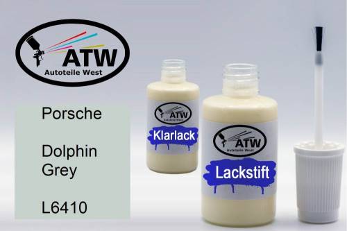 Porsche, Dolphin Grey, L6410: 20ml Lackstift + 20ml Klarlack - Set, von ATW Autoteile West.